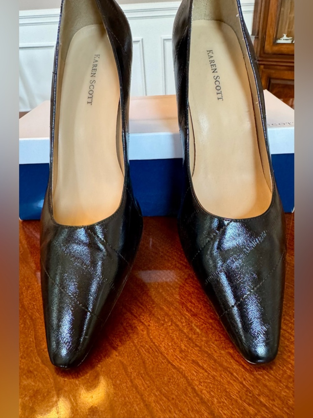 Karen Scott Heels Black Quilted Patent Pointed-Toe Heels